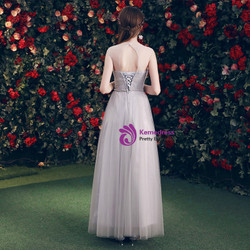 Shop 2019 Long & Short In Stock:Ship in 48 Hours Gray Tulle Sweetheart Backless Bridesmaid Dress With Factory Price From Kemedress