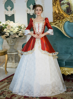 Shop 2019 Long & Short Red Satin And White Lace Short Sleeve Drama Show Vintage Gown Dress With Factory Price From Kemedress