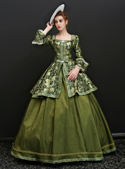Shop 2019 Long & Short Green Ball Gown Satin Print Long Sleeve Drama Show Vintage Dress With Factory Price From Kemedress