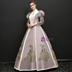 Shop 2019 Long & Short Purple Satin Appliques Long Sleeve High Neck Drama Show Vintage Gown Dress With Factory Price From Kemedress