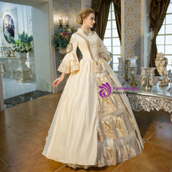 Shop 2019 Long & Short Champagne Ball Gown Satin Puff Sleeve High Neck Drama Show Vintage Gown Dress With Factory Price From Kemedress