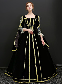 Shop 2019 Long & Short Black Ball Gown Velvet Long Sleeve Drama Show Vintage Gown Dress With Factory Price From Kemedress