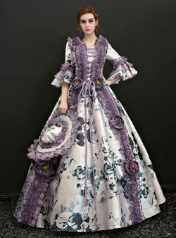 Shop 2019 Long & Short Purple Organza Print Puff Sleeve Drama Show Vintage Gown Dress With Factory Price From Kemedress
