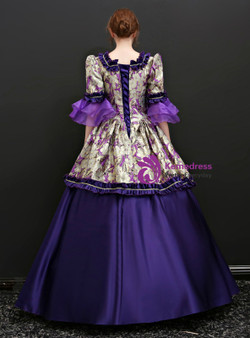 Shop 2019 Long & Short Purple Ball Gown Satin Puff Sleeve Print Drama Show Vintage Gown Dress With Factory Price From Kemedress