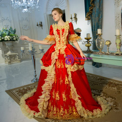 Shop 2019 Long & Short Red Ball Gown Satin Puff Sleeve Appliques Drama Show Vintage Gown Dress With Factory Price From Kemedress