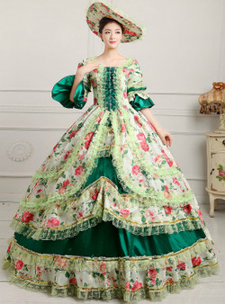Shop 2019 Long & Short Dark Green Ball Gown Print Puff Sleeve Drama Show Vintage Gown Dress With Crystal With Factory Price From Kemedress