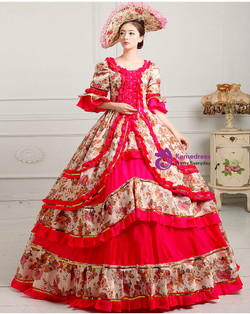 Shop 2019 Long & Short Red Ball Gown Print Puff Sleeve Drama Show Vintage Gown Dress With Crystal With Factory Price From Kemedress