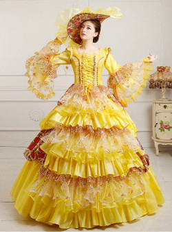 Shop 2019 Long & Short Yellow Organza Sequins Puff Sleeve Vintage Gown Dress With Crystal With Factory Price From Kemedress
