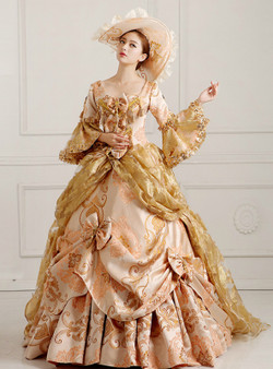 Shop 2019 Long & Short Champagne Ball Gown Sequins V-neck Puff Sleeve Vintage Gown Dress  With Factory Price From Kemedress