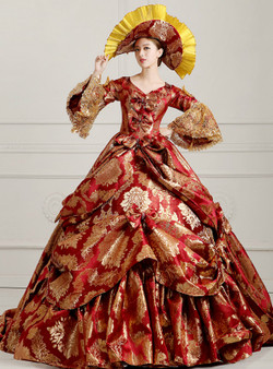 Shop 2019 Long & Short Burgundy Satin Print Puff Sleeve Drama Show Vintage Gown Dress With Bow With Factory Price From Kemedress