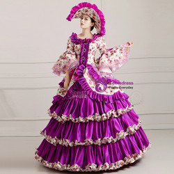 Shop 2019 Long & Short Purple Ball Gown Print Satin Puff Sleeve Drama Show Vintage Gown Dress With Factory Price From Kemedress