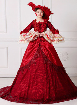 Shop 2019 Long & Short Red Ball Gown Satin Lace Puff Sleeve With Bow Drama Show Vintage Gown Dress With Factory Price From Kemedress