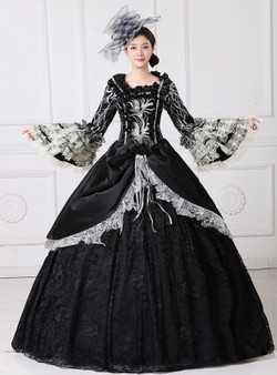 Shop 2019 Long & Short Black Ball Gown Satin Lace Puff Sleeve Drama Show Vintage Gown Dress With Factory Price From Kemedress