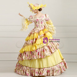 Shop 2019 Long & Short Yellow Ball Gown Satin Print Puff Long Sleeve Drama Show Vintage Gown Dress With Factory Price From Kemedress