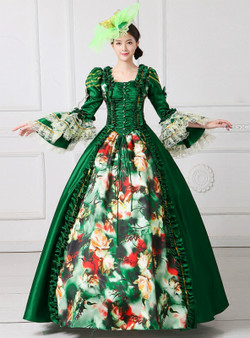 Shop 2019 Long & Short Green Satin Print Puff Lace Sleeve Pleats Show Vintage Gown Dress With Factory Price From Kemedress