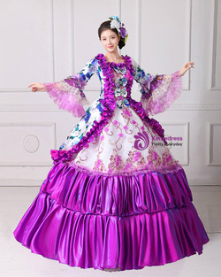 Shop 2019 Long & Short Purple Ball Gown Satin Print Puff Sleeve With Bow Drama Show Vintage Gown Dress With Factory Price From Kemedress