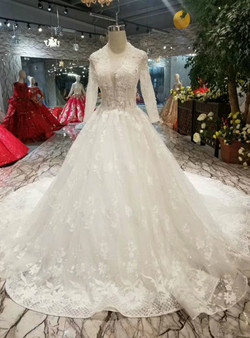 Shop 2019 Long & Short Ball Gown Tulle Lace V-neck Long Sleeve Wedding Dress With Beading  With Factory Price From Kemedress Shop 2019 Long & Short Ball Gown Tulle Lace V-neck Long Sleeve Wedding Dress With Beading  With Factory Price From Kemedress