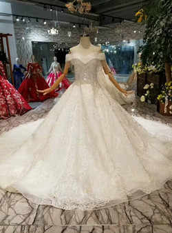 Shop 2019 Long & Short Light Champagne Ball Gown Tulle Appliques Off The Shoulder Wedding Dress With Long Train With Factory Price From Kemedress