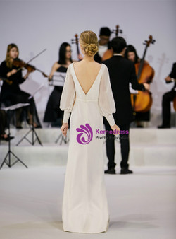 Shop 2019 Long & Short White Satin V-neck Long Sleeve Backless Pleats Wedding Dress With Factory Price From Kemedress