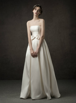 Shop 2019 Long & Short A-Line Ivory White Satin Strapless Floor Length Wedding Dress With Bow With Factory Price From Kemedress