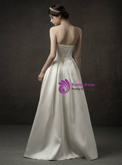 Shop 2019 Long & Short A-Line Ivory White Satin Strapless Floor Length Wedding Dress With Bow With Factory Price From Kemedress