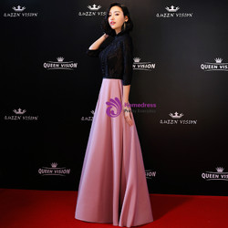 Shop 2019 Long & Short In Stock:Ship in 48 Hours Black Lace Pink Satin Long Sleeve Prom Dress With Factory Price From Kemedress