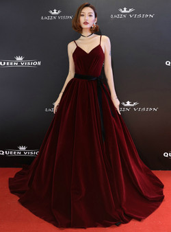 Shop 2019 Long & Short In Stock:Ship in 48 Hours Burgundy Velvet Spaghetti Straps Prom Dress With Factory Price From Kemedress