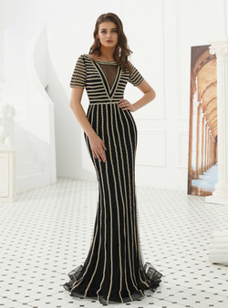 Shop 2019 Long & Short Black Mermaid Tulle Short Sleeve Long Prom Dress With Beading With Factory Price From Kemedress Shop 2019 Long & Short Black Mermaid Tulle Short Sleeve Long Prom Dress With Beading With Factory Price From Kemedress