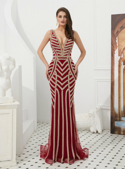 Shop 2019 Long & Short Burgundy Mermaid Tulle V-neck Long Prom Dress With Beading With Factory Price From Kemedress Shop 2019 Long & Short Burgundy Mermaid Tulle V-neck Long Prom Dress With Beading With Factory Price From Kemedress