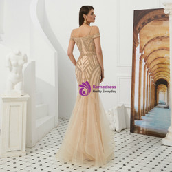 Shop 2019 Long & Short Champagne Mermaid Tulle Spaghetti Straps Prom Dress With Beading  With Factory Price From Kemedress Shop 2019 Long & Short Champagne Mermaid Tulle Spaghetti Straps Prom Dress With Beading  With Factory Price From Kemedress