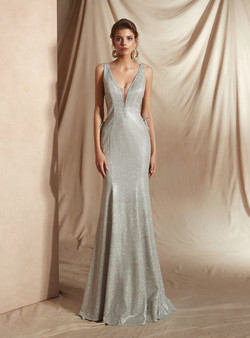 Shop 2019 Long & Short Silver Mermaid Deep V-neck Backless Lace Up Long Prom Dress With Factory Price From Kemedress