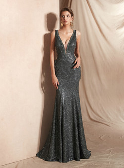 Shop 2019 Long & Short Gray Mermaid Deep V-neck Backless Lace Up Long Prom Dress With Factory Price From Kemedress
