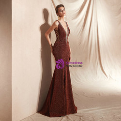Shop 2019 Long & Short Brown Mermaid Deep V-neck Backless Lace Up Long Prom Dress With Factory Price From Kemedress