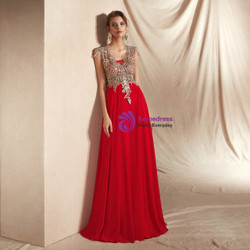 Shop 2019 Long & Short A-Line Red Chiffon Appliques Scoop Neck Long Prom Dress With Factory Price From Kemedress