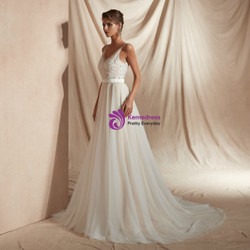 Shop 2019 Long & Short A-Line Ivory Tulle V-neck Backless Appliques Wedding Dress With Factory Price From Kemedress Shop 2019 Long & Short A-Line Ivory Tulle V-neck Backless Appliques Wedding Dress With Factory Price From Kemedress