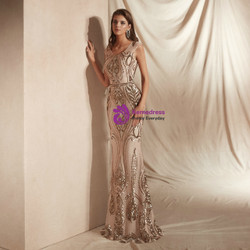 Shop 2019 Long & Short Champagne Mermaid And Gold Sequins Scoop Cap Sleeve Prom Dress With Factory Price From Kemedress