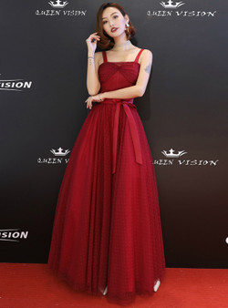 Shop 2019 Long & Short In Stock:Ship in 48 Hours A-Line Burgundy Tulle Straps Prom Dress With Factory Price From Kemedress