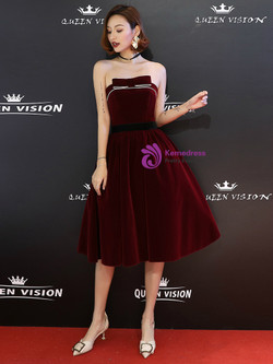 Shop 2019 Long & Short In Stock:Ship in 48 Hours Burgundy Velvet Strapless Homeoming Dress With Factory Price From Kemedress