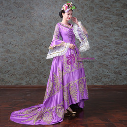 Shop 2019 Long & Short A-Line Hi Lo Purple Satin Lace Appliques Puff Sleeve Drama Show Vintage Gown Dress With Factory Price From Kemedress