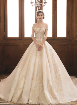 Shop 2019 Long & Short Champagne Court Ball Gown Tulle Appliques Off The Shoulder Wedding Dress With Train With Factory Price From Kemedress