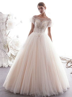 Shop 2019 Long & Short Light Champagne Tulle Puff Sleeve Backless Long Wedding Dress With Factory Price From Kemedress