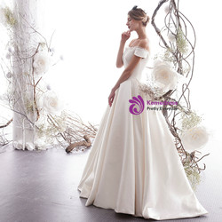 Shop 2019 Long & Short Simple A-Line Champagne Satin Off The Shoulder Wedding Dress With Factory Price From Kemedress