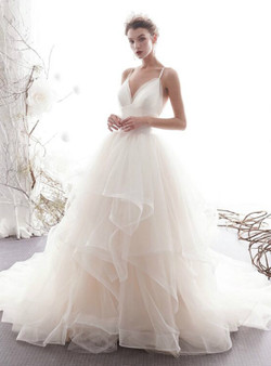 Shop 2019 Long & Short Spaghetti Starps Tulle Backless Light Champagne Wedding Dress With Train With Factory Price From Kemedress