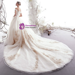 Shop 2019 Long & Short Ball Gown Light Champagne Tulle Appliques Off The Shoulder Wedding Dress With Factory Price From Kemedress