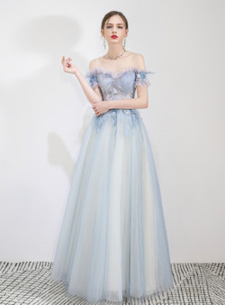 Shop 2019 Long & Short In Stock:Ship in 48 Hours Blue Tulle Appliques Prom Dress With Factory Price From Kemedress Shop 2019 Long & Short In Stock:Ship in 48 Hours Blue Tulle Appliques Prom Dress With Factory Price From Kemedress