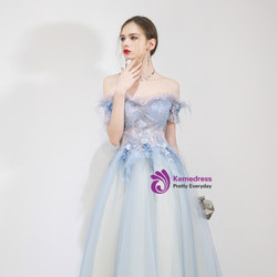Shop 2019 Long & Short In Stock:Ship in 48 Hours Blue Tulle Appliques Prom Dress With Factory Price From Kemedress