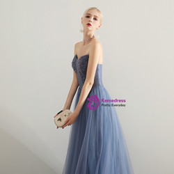 Shop 2019 Long & Short In Stock:Ship in 48 Hours Blue Tulle Sweetheart Prom Dress With Beading With Factory Price From Kemedress