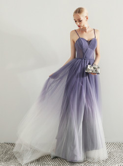 Shop 2019 Long & Short In Stock:Ship in 48 Hours Purple Tulle Spaghetti Straps Prom Dress With Factory Price From Kemedress