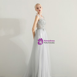 Shop 2019 Long & Short In Stock:Ship in 48 Hours Gray Tulle Appliques Prom Dress With Factory Price From Kemedress