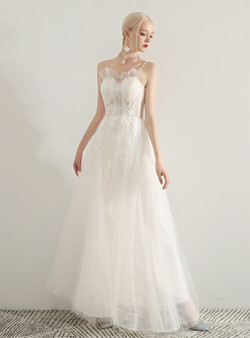 Shop 2019 Long & Short In Stock:Ship in 48 Hours White Tulle Lace Appliques Spaghetti Straps Prom Dress With Factory Price From Kemedress